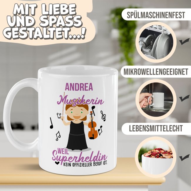 Berufe-Tasse f&uuml;r Frauen - Musikerin - mit Name