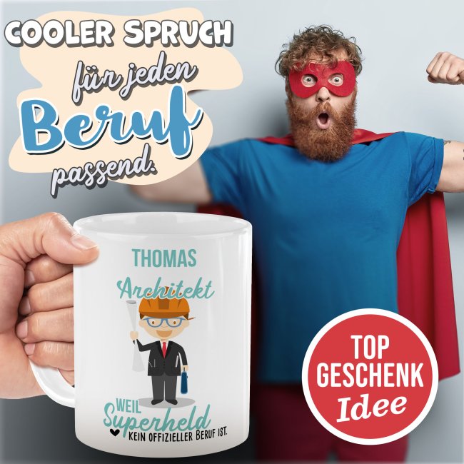 Berufe-Tasse f&uuml;r M&auml;nner - Architekt - mit Name