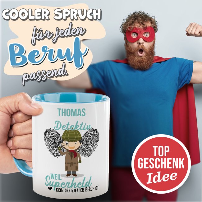 Berufe-Tasse f&uuml;r M&auml;nner - Detektiv - mit Name