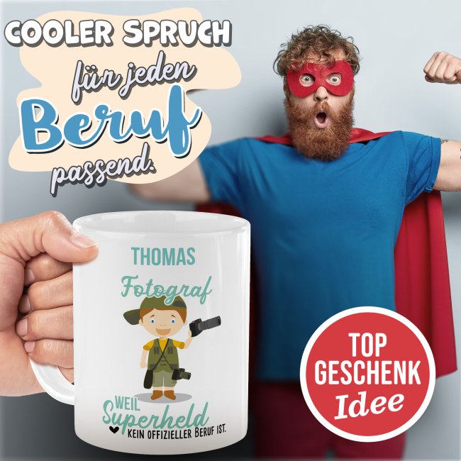 Berufe-Tasse f&uuml;r M&auml;nner - Fotograf - mit Name