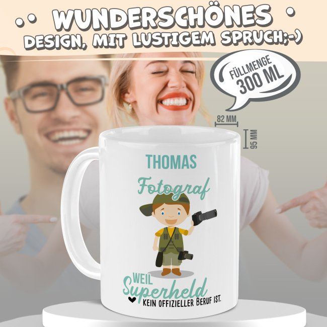 Berufe-Tasse f&uuml;r M&auml;nner - Fotograf - mit Name