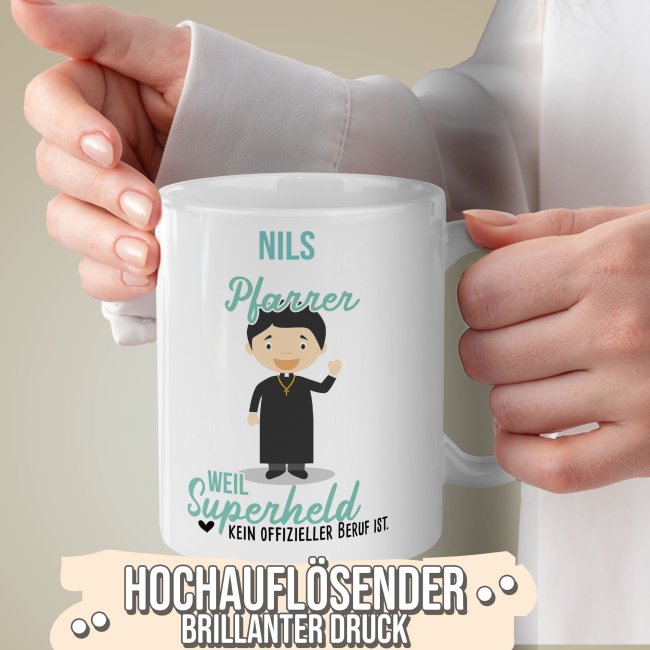 Berufe-Tasse f&uuml;r M&auml;nner - Pfarrer - mit Name