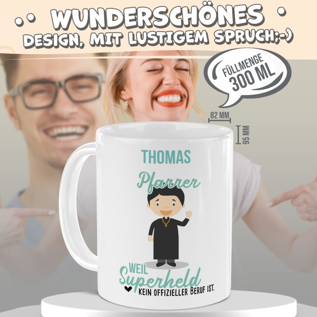 Berufe-Tasse f&uuml;r M&auml;nner - Pfarrer - mit Name