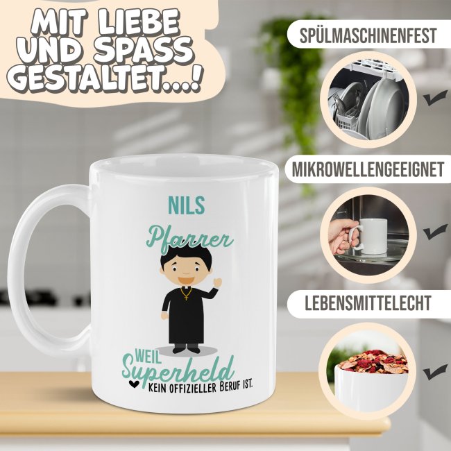 Berufe-Tasse f&uuml;r M&auml;nner - Pfarrer - mit Name