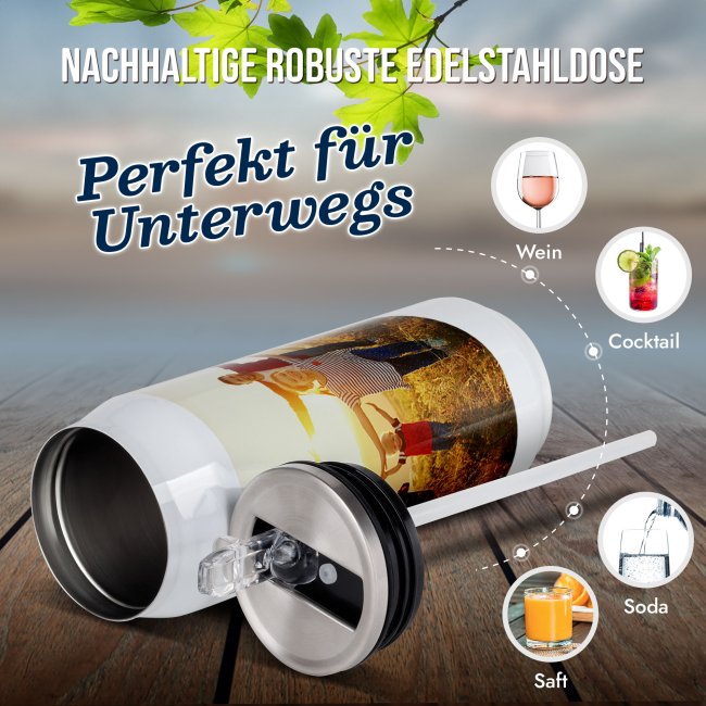 Trinkflasche aus Edelstahl selbst gestalten - Cola-Dose - Wei&szlig; - 420 ml