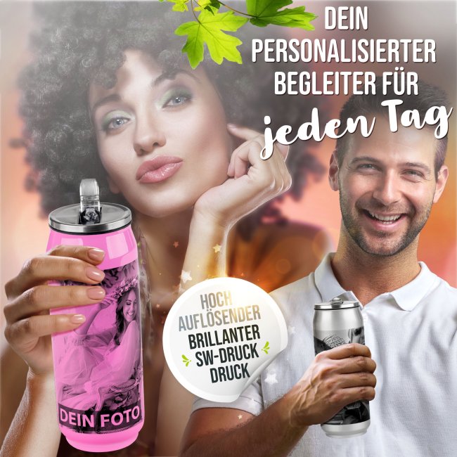 Coladose mit Trinkhalm aus Edelstahl selbst gestalten - 3 Farben - 420 ml