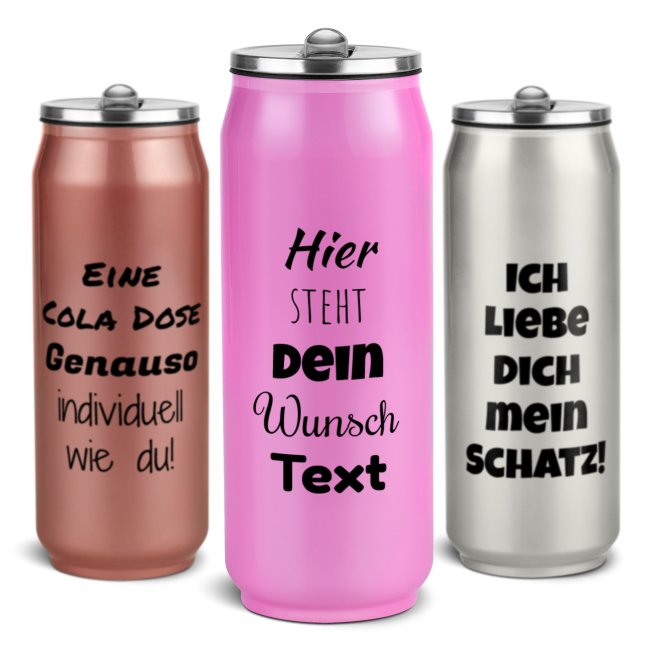 Edelstahl Cola-Dose mit Trinkhalm und Wunschtext - 4 Farben - 420 ml