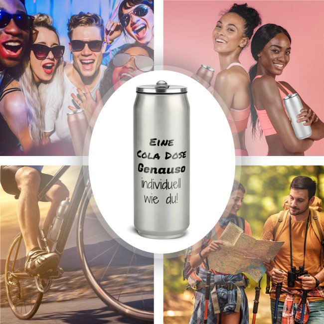 Edelstahl-Trinkflasche - Cola-Dose - mit Text individuell gestalten - Grau Metallic - 420 ml
