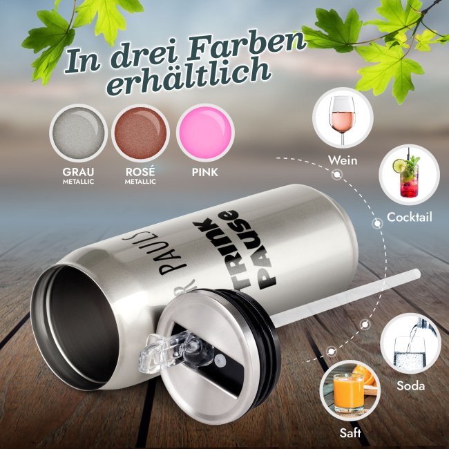 Edelstahl-Trinkflasche - Cola-Dose - mit Text individuell gestalten - Grau Metallic - 420 ml