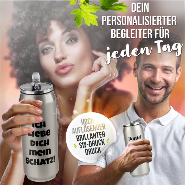 Edelstahl-Trinkflasche - Cola-Dose - mit Text individuell gestalten - Grau Metallic - 420 ml
