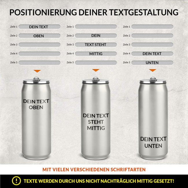 Edelstahl-Trinkflasche - Cola-Dose - mit Text individuell gestalten - Grau Metallic - 420 ml