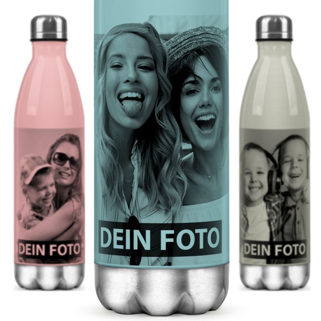 Farbige Edelstahl-Trinkflasche mit Foto und Text personalisieren - 4 Farben - 500 ml