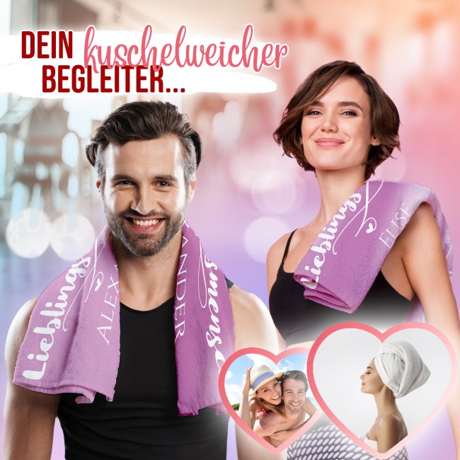 Handtuch personalisieren - Lieblingsmensch - mit Name - Hochformat, 140 x 70 cm, rosa