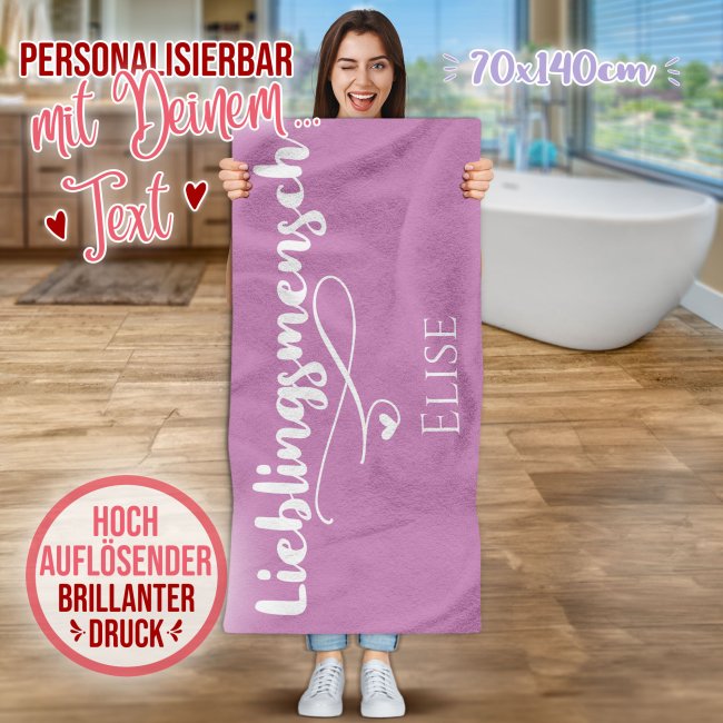 Handtuch personalisieren - Lieblingsmensch - mit Name - Hochformat, 140 x 70 cm, rosa