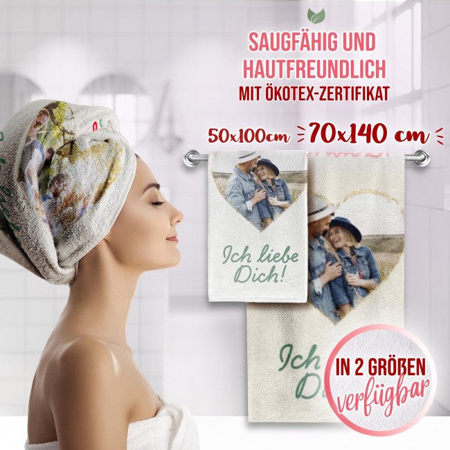Handtuch mit Foto - Allergr&ouml;&szlig;ter Schatz, ich liebe dich - 140 x 70 cm