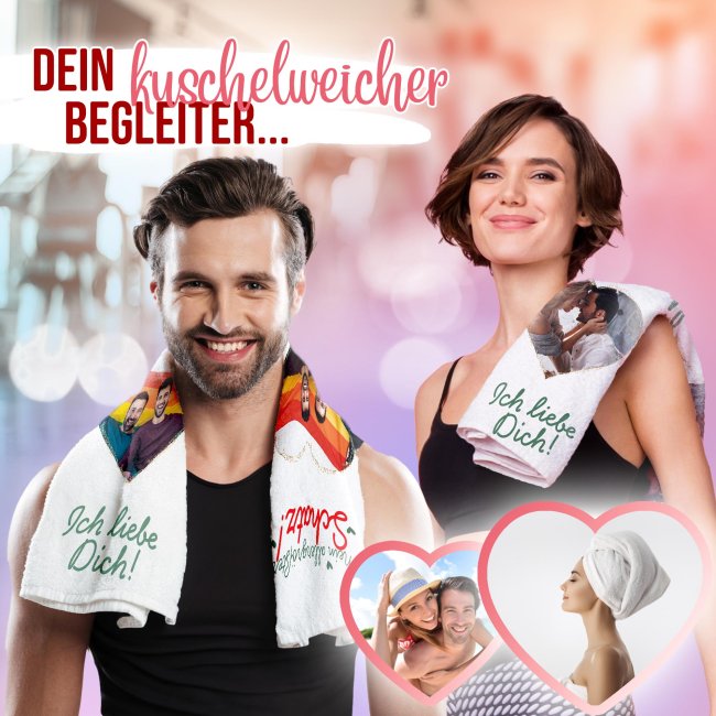 Handtuch mit Foto - Allergr&ouml;&szlig;ter Schatz, ich liebe dich - 140 x 70 cm