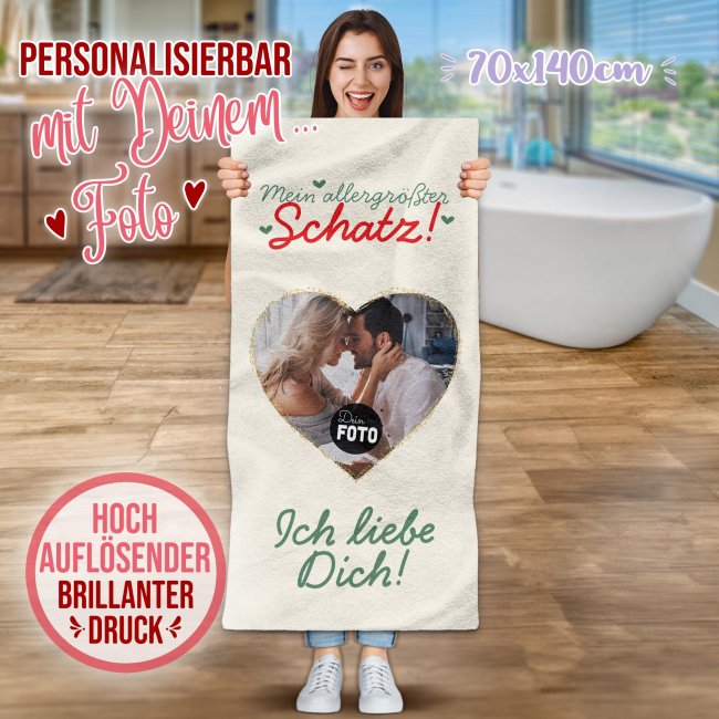 Handtuch mit Foto - Allergr&ouml;&szlig;ter Schatz, ich liebe dich - 140 x 70 cm