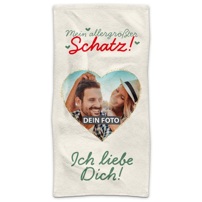 Handtuch mit Foto - Allergr&ouml;&szlig;ter Schatz, ich liebe dich - 140 x 70 cm