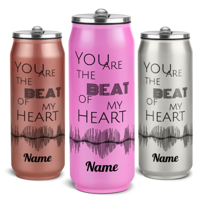 Trinkflasche aus Edelstahl - Heartbeat - mit Name - verschiedene Farben, 420 ml