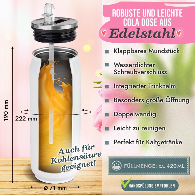 Edelstahl-Trinkflasche mit Name - Feiermaus - Cola-Dose Wei&szlig;, 420 ml