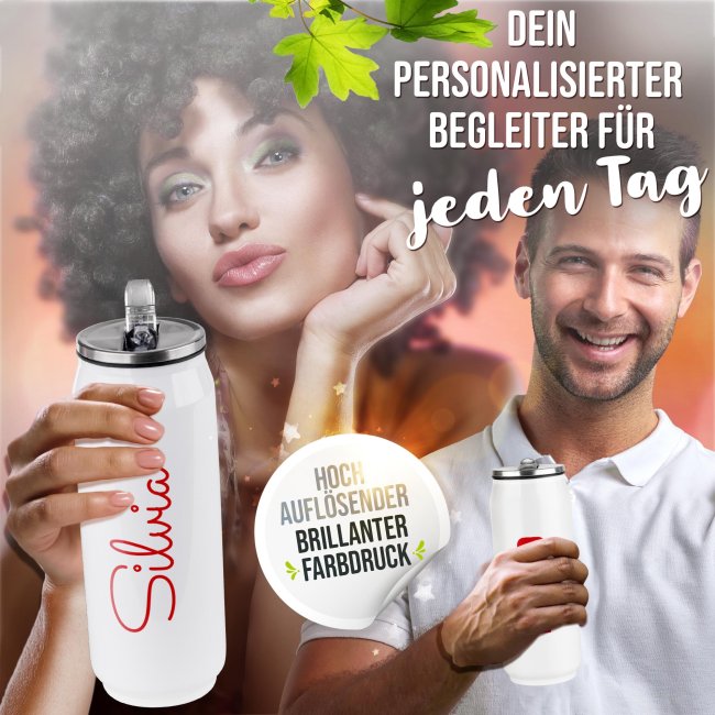 Personalisierte Edelstahl Trinkflasche mit Name - Cola-Dose Wei&szlig;, 420 ml