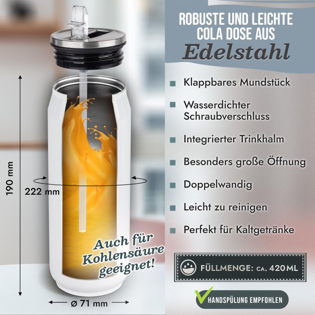 Personalisierte Edelstahl Trinkflasche mit Name - Cola-Dose Wei&szlig;, 420 ml