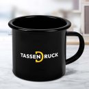 Schwarze Emaille-Tasse mit bedruckbarem Wei&szlig;feld -...