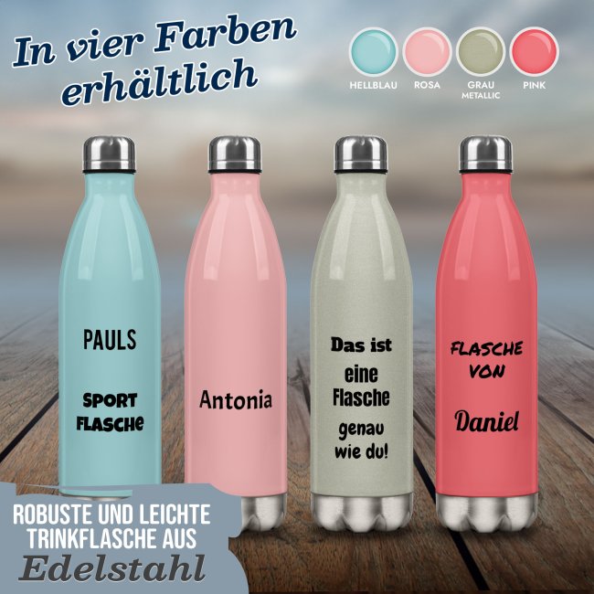 Farbige Edelstahl-Trinkflasche mit Text selbst gestalten - 4 Farben - 500 ml