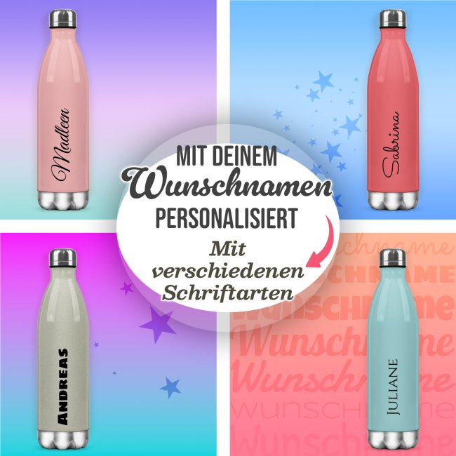 Edelstahl-Trinkflasche - mit Name selbst gestalten - Hellblau, 500 ml
