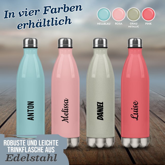 Edelstahl-Trinkflasche - mit Name selbst gestalten - Hellblau, 500 ml
