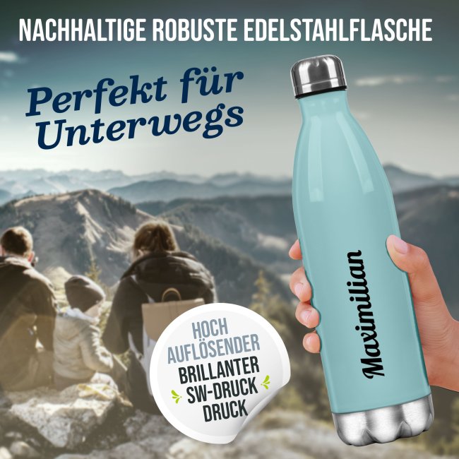 Edelstahl-Trinkflasche - mit Name selbst gestalten - Hellblau, 500 ml