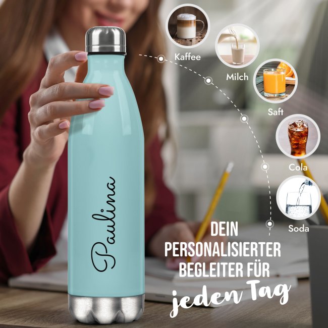 Edelstahl-Trinkflasche - mit Name selbst gestalten - Hellblau, 500 ml