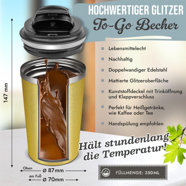 Edelstahlbecher mit Glitzereffekt - 350 ml - Gold
