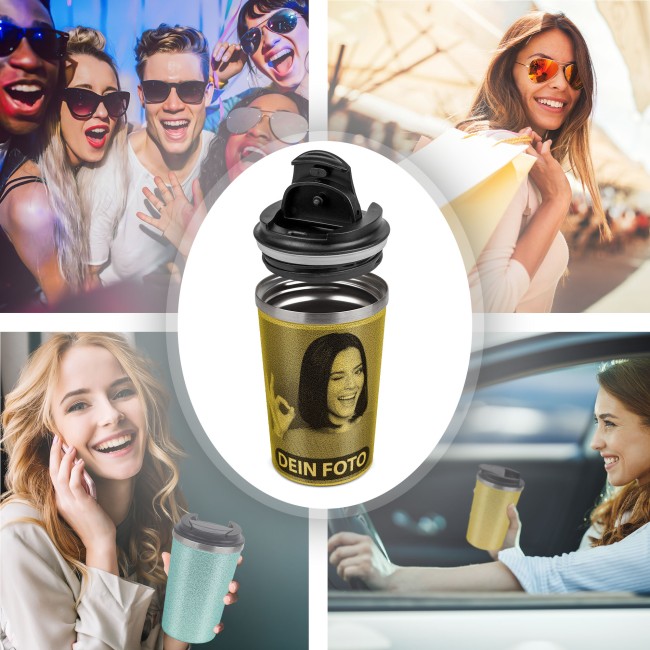 Edelstahlbecher mit Glitzereffekt - 350 ml - Gold