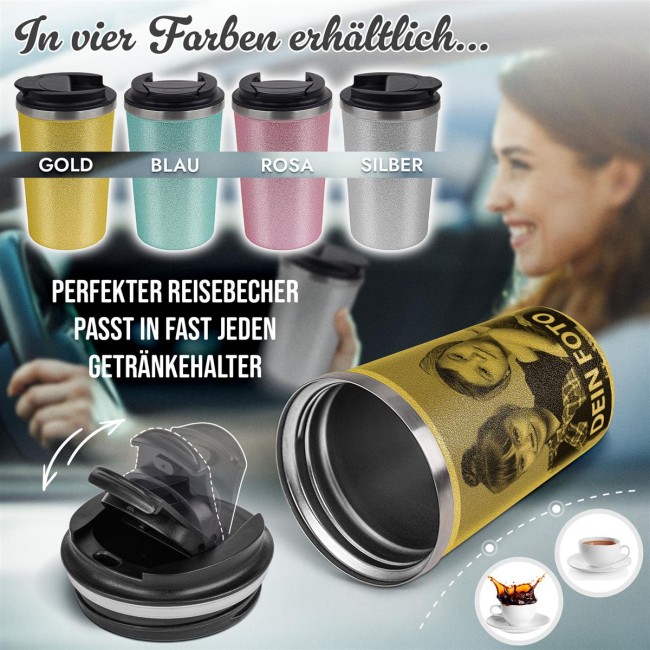 Edelstahlbecher mit Glitzereffekt - 350 ml - Gold