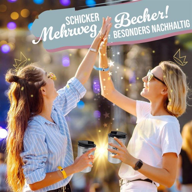 Glitzer-Edelstahlbecher mit Name selbst gestalten - 350 ml - Silber
