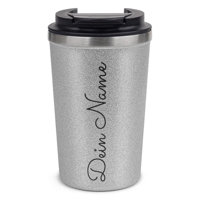 Glitzer-Edelstahlbecher mit Name selbst gestalten - 350 ml - Silber