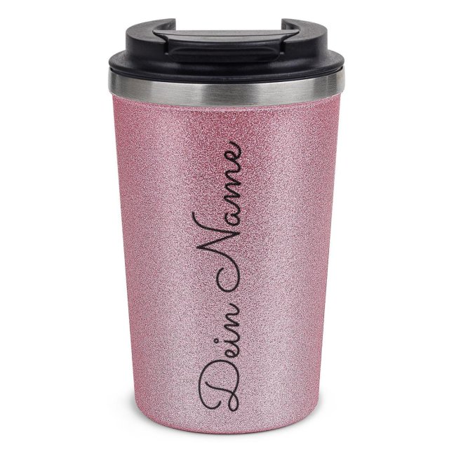 Glitzer-Edelstahlbecher mit Name selbst gestalten - 350 ml - Rosa