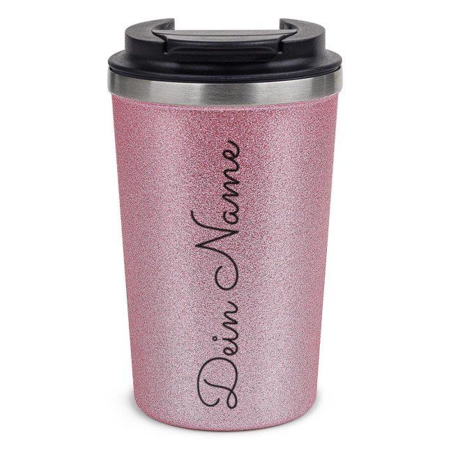 Glitzer-Edelstahlbecher mit Name selbst gestalten - 350 ml - Rosa