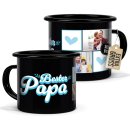Emaille-Tasse schwarz - Bester Papa - mit drei Fotos