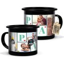 Emaille-Tasse schwarz - Papa - mit sechs Fotos bedruckt