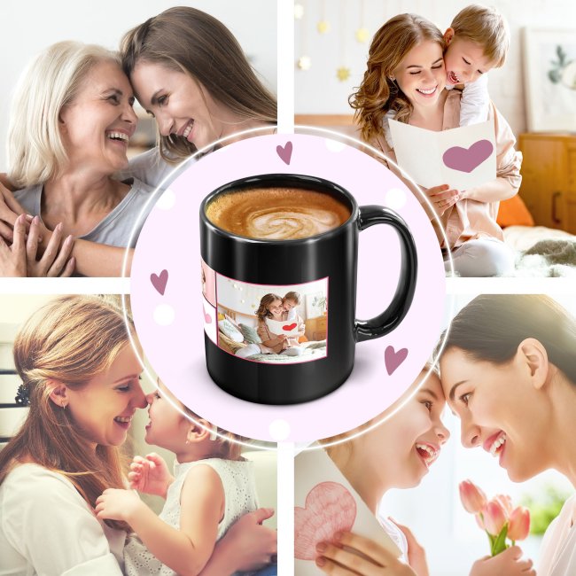 Tasse schwarz f&uuml;r die beste Mama - Fotocollage mit drei Fotos gestalten