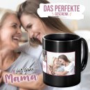 Tasse schwarz f&uuml;r die beste Mama - Fotocollage mit...