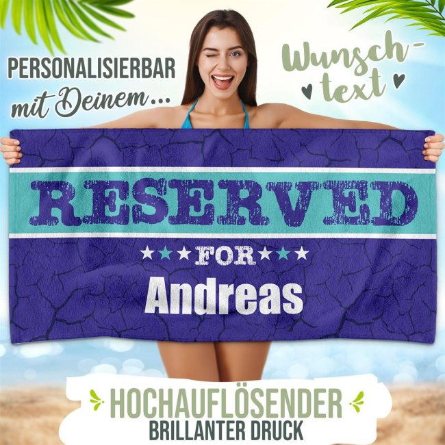 Handtuch personalisieren - Reserved For - mit Name - in zwei Gr&ouml;&szlig;en und f&uuml;nf Farben