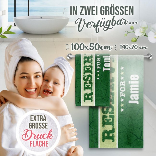 Handtuch mit Name personalisieren - Reserved For - Gr&uuml;n, 100 x 50 cm