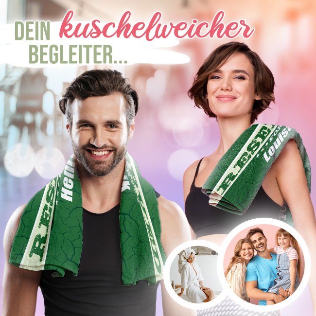 Handtuch mit Name personalisieren - Reserved For - Gr&uuml;n, 100 x 50 cm