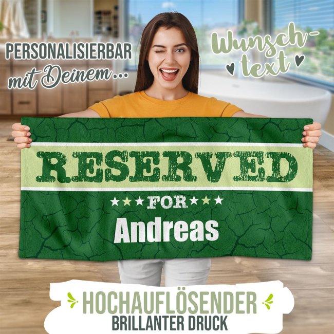 Handtuch mit Name personalisieren - Reserved For - Gr&uuml;n, 100 x 50 cm