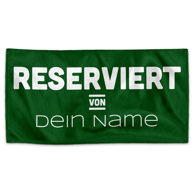 Badetuch mit Name personalisieren - Reserviert von - Moosgr&uuml;n, 140 x 70 cm