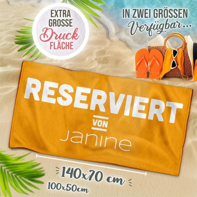 Badetuch mit Name personalisieren - Reserviert von - Moosgr&uuml;n, 140 x 70 cm