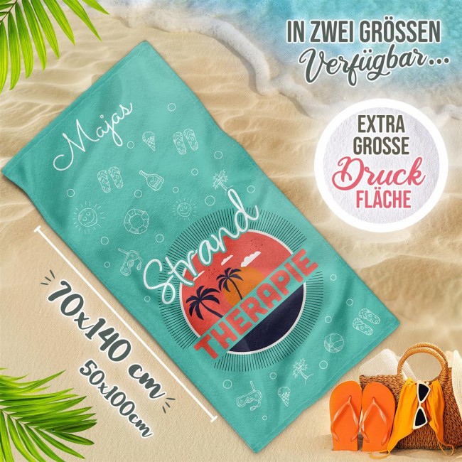 Badetuch mit Text selbst gestalten - Strandtherapie - 140 x 70 cm